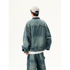 复古水洗牛仔外套美式休闲袖口花纹秋季JK0407-P75，男装工装外套，星座308B-2