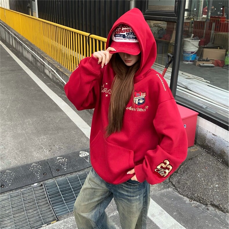 网图刺绣徽章加绒连帽卫衣男女款小众设计感百搭卫衣YY835-p60,男装卫衣,电商C216