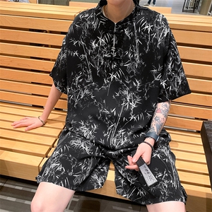 量大优供视频新风竹叶印花冰丝短袖短裤套装男 TZ2403-特P50图片