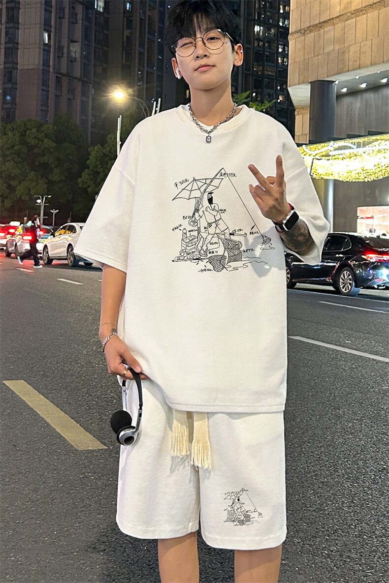 套装！华夫格套装短袖T恤短裤男HTZ533-特p：38,男装牛仔裤,电商B371