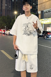 套装！华夫格套装短袖T恤短裤男 HTZ533-特p：38图片