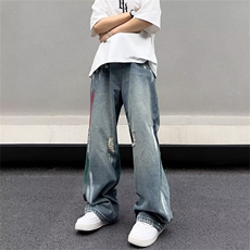 美式高街vibe裤子ins潮牌涂鸦直筒牛仔裤男hiphop破洞裤BN39-p45，男装牛仔裤，星座1008