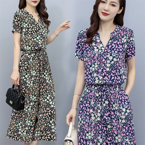 碎花连体裤夏女阔腿裤垂感夏季薄款显瘦2024新款夏装文艺裙子,枫叶橙冬天穿搭图片图片