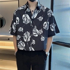 夏季夏威夷风气质印花衬衫男短袖韩版设计感痞帅垂感衬衣C3022，男装衬衫，星座1116A-2（原606A-1）