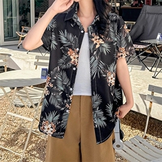 三亚旅游度假短袖花衬衫女夏威夷海边沙滩衬衣复古港味CS88/P30，女装衬衫，星座506