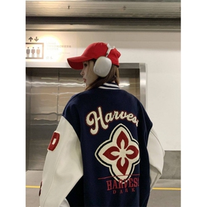 A515-P85 街头学院风薄荷绿棒球服潮流百搭宽松情侣夹克上衣外套图片