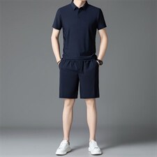 高端休闲运动套装男士夏季冰丝新款薄凉感短袖短裤俩件套百搭潮，男装牛仔裤，电商B212（原钱塘6029）