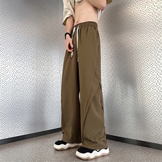 新中式风休闲裤子潮牌夏冰丝阔腿垂坠直筒西裤1001-1-K244-P38，男装西裤，星座1001-1