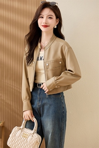 现货复古短款皮衣外套女2024春秋新款PU皮机车服秋季女式皮夹克图片