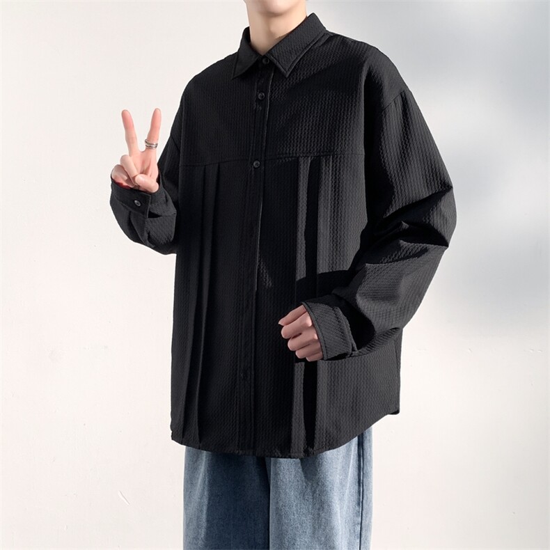 设计感褶皱长袖衬衫男士宽松休闲衬衣春季外套A406C6025特P55,男装衬衫,星座309（原A406）