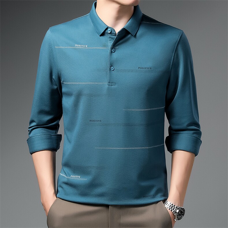 外穿条纹秋季纯棉男士长袖T恤秋衣男POLO衫潮流翻领打底衫PL21543，男装Polo衫，钱塘6003（原4033）