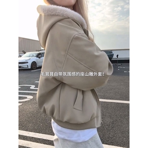 现货高品质美式高街冬季重磅座山雕大毛毛领pu皮棉衣男女加厚外套图片