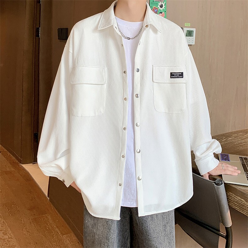 港风华夫格工装衬衫大码M-5XL情侣衬衣男长袖衬衫男CS7754P45控80，男装衬衫，星座227-7