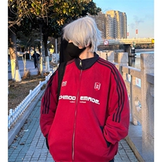 抖音得物美式高街重磅结构设计拼接织带立领印花卫衣外套ACM4201，女装短外套，电商A443
