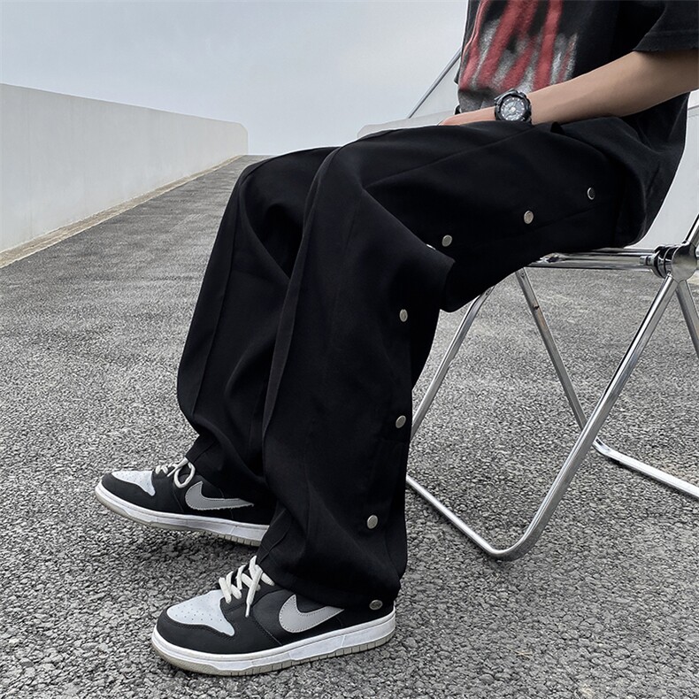 排扣冲锋裤男潮流ins宽松直筒裤子运动休闲长裤K0506-P35,男装休闲裤,星座308B-1