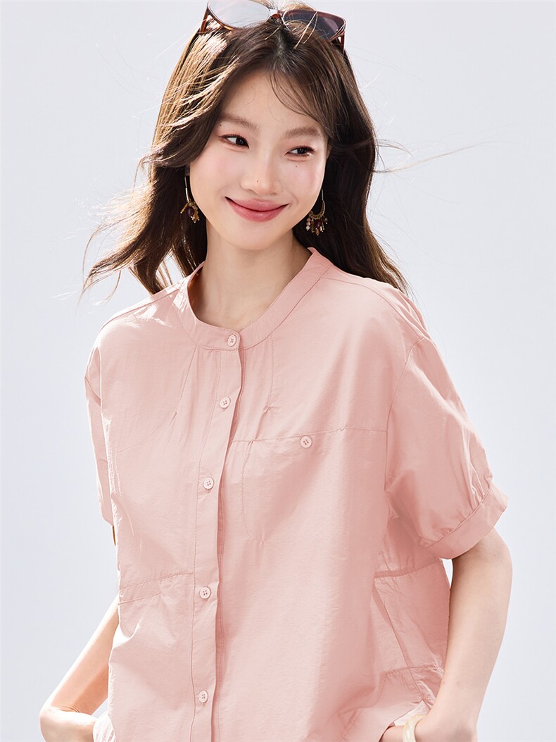 现货2026年夏季宽松型短袖透气休闲女士衬衣,女装衬衫,木子恋