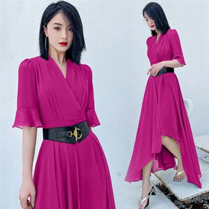 雪纺连衣裙女薄款2023夏季新款时尚高级感名媛气质收腰显瘦大摆裙图片