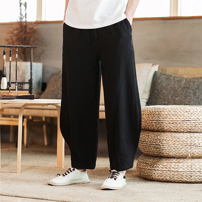 春夏新款中国风大码长裤男棉麻哈伦裤灯笼裤潮QT6008-1/K028/P65,男装休闲裤,电商A008