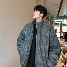 港风PU皮复古做旧双侧金属拉链设计夹克式棉衣男MY77092P130控198，男装夹克，星座227-7