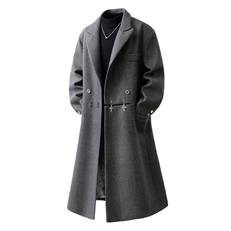 英伦金属装饰大码M-5XL毛呢风衣男聚酯纤维FY77072P138控198，男装风衣，星座227-7