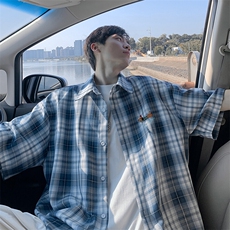特批P30无差价夏季腊肠狗刺绣格子衬衫男宽松短袖衬衫外套CD5473，男装衬衫，电商A001-1