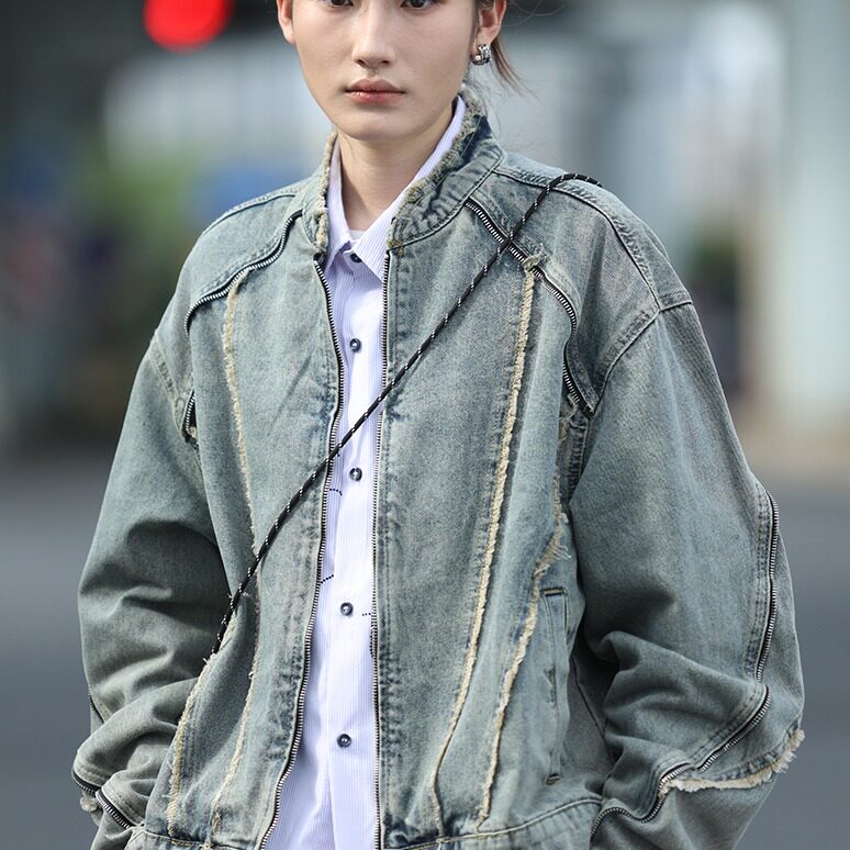 JK8632-P64美式潮牌设计感毛边短款牛仔外套,男装工装外套,电商B323A