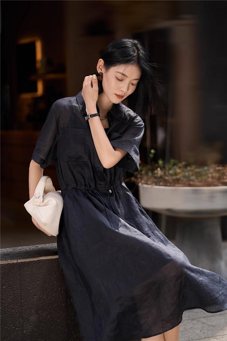 帝青裙"空气"/轻薄透气！气质翻领可调节腰衬衫连衣裙ょ,女装连衣裙,梦白服饰厂