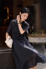 帝青裙"空气"/轻薄透气！气质翻领可调节腰衬衫连衣裙ょ，女装连衣裙，梦白服饰厂