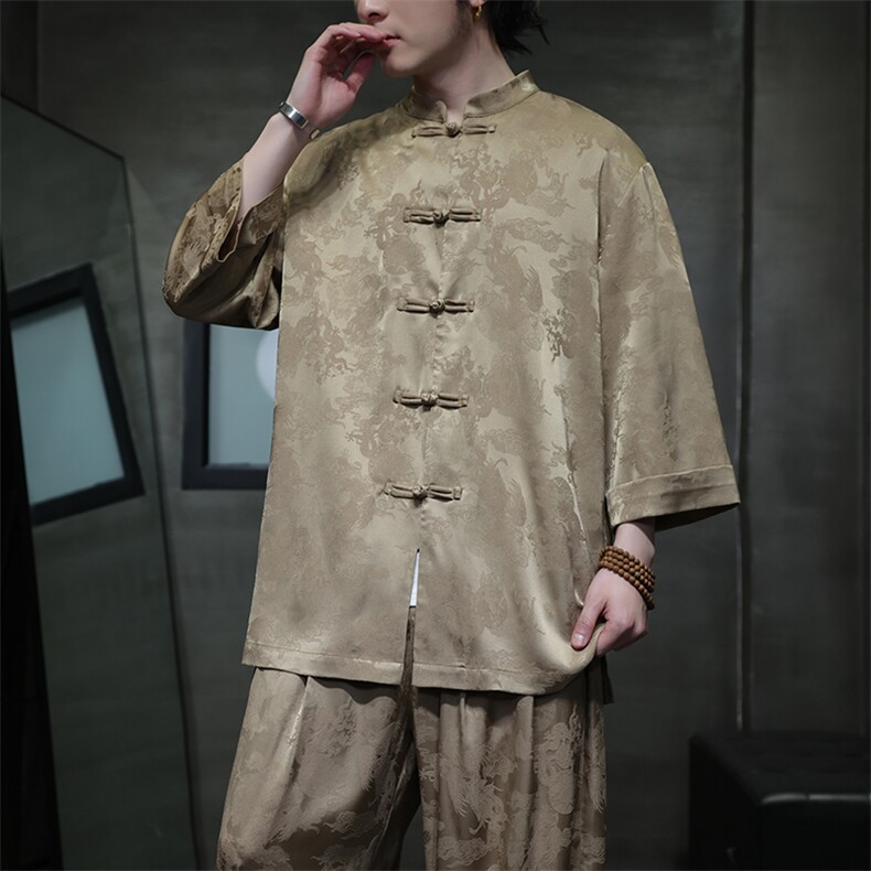 风新中式七分袖衬衫立领大码男士上衣CS100-P55,男装衬衫,电商A008