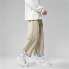 2024春夏男装新款情侣装宽松格子翻边休闲九分裤1405-1-ZY001-P45，男装休闲裤，星座715-1