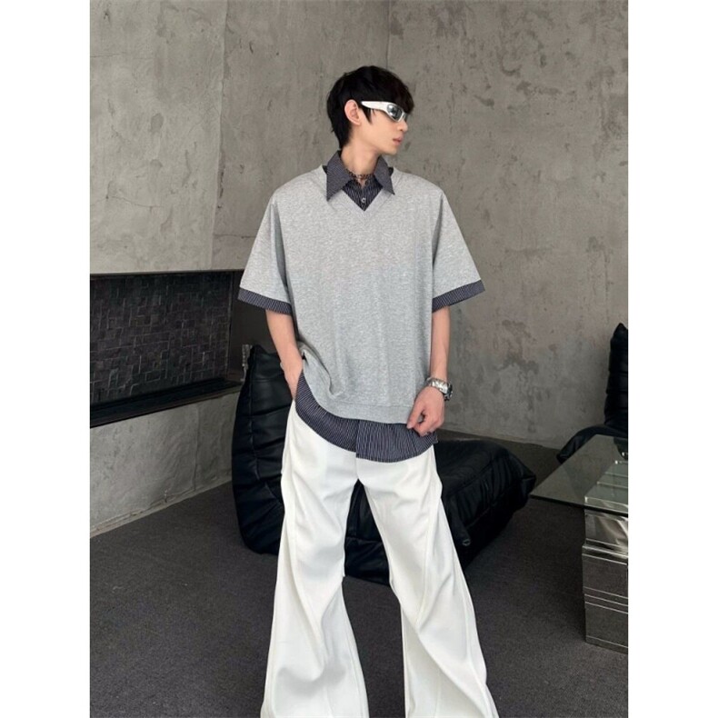 XZ1005-1-TTH434-P58小众设计感假两件短袖T恤翻领夏季POLO衫,男装Polo衫,星座1005-1