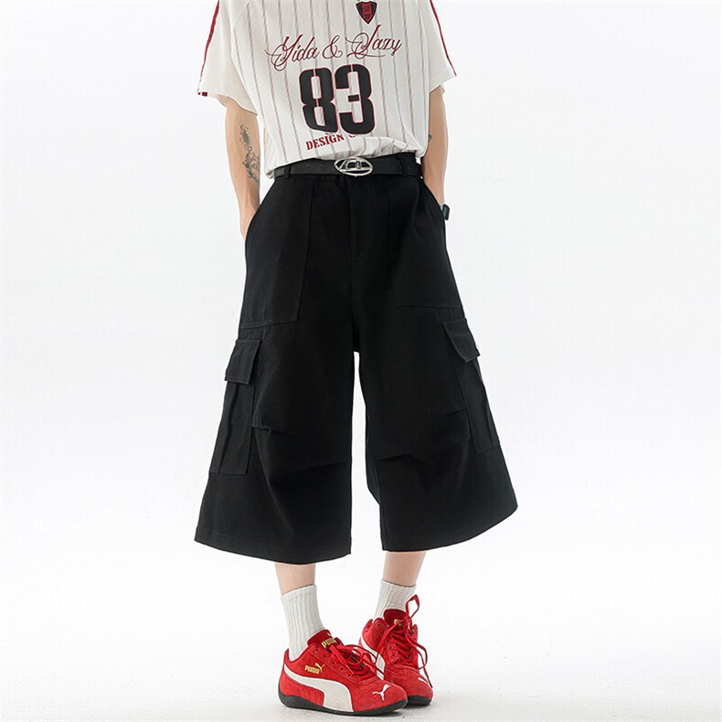 8XL-M褶皱工装牛仔短裤男夏季美式复古多口袋七分裤子QK27002P58,男装牛仔裤,电商B312