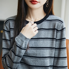 2025时尚细条纹棉卫衣打底百搭时尚，女装卫衣/绒衫，长今羊
