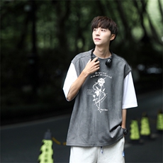 麂皮绒背心坎肩男T恤美式港风潮JB420-特P19控38，男装T恤，电商B370