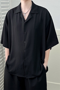 现货-夏季五分袖青少年学生衬杉男宽松冰丝潮牌衬衣-AC23066-P55图片