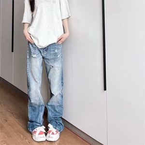 美式直筒破洞牛仔裤男款高街vibe水洗cleanfit裤子LN80322-P47