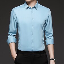 2023秋季新款长袖衬衫中年男士纯色上衣中年商务休闲时尚衬衣，男装衬衫，电商B212（原钱塘6029）