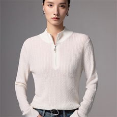 老钱风半拉链100纯羊毛针织衫女法式高端精纺灰色毛衣通勤打底衫，女装羊毛衫，蚂蚁派对工厂直营店