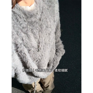 冬季加厚圆领长袖水貂绒毛衣男女韩版ins打底针织衫保暖宽松线衣图片