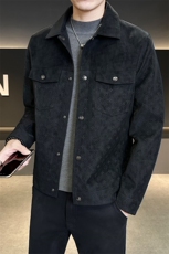 秋季新款翻领暗花纹皮衣男士短款夹克修身皮夹克P66083-P160，男装夹克，电商A237