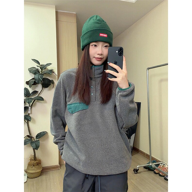 高品秋冬户外立领保暖撞色抓绒衣男女摇粒绒宽松卫衣A1122-P85,男装棉衣,星座1505