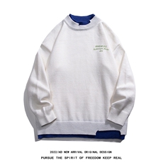 白底22秋冬新款时尚设计感潮流假两件圆领套头毛衣M223P65控88，男装针织衫/毛衣，电商A247-1