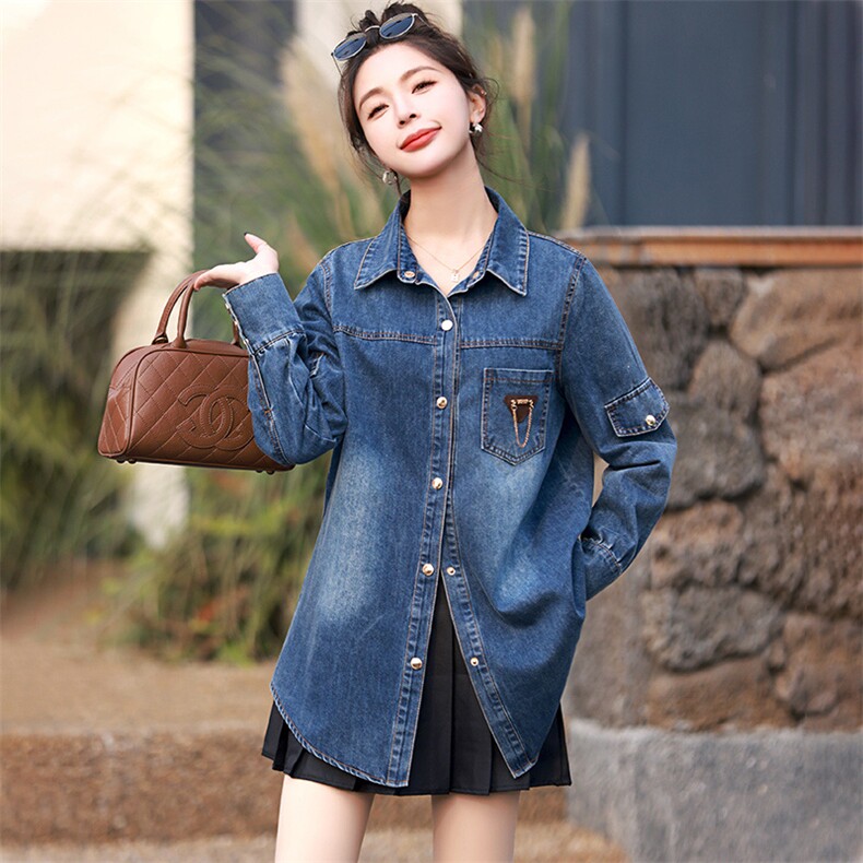 牛仔衬衫外套女2025新款春季宽松显瘦设计感早春小衫女装长袖衬衣,女装衬衫,丽影随形