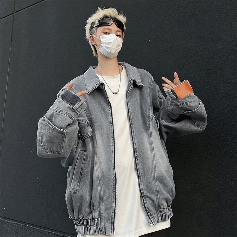 秋冬季美式做旧水洗牛仔外套男士设计感倒装宽松休闲百搭夹克,男装夹克,星座410-7