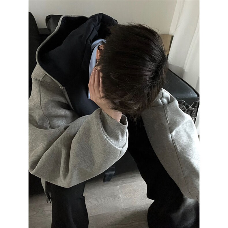 抖音得物高品质二开26春装美式重磅宽松结构双面连帽卫衣外套W68,女装短外套,电商A486-1
