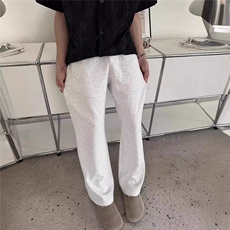美式白灰色微喇镰刀卫裤男弯刀休闲长裤宽松情侣运动裤男女，男装休闲裤，星座506A