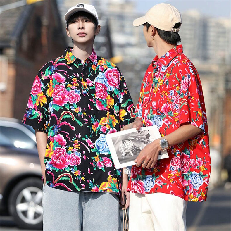 P01中性男女休闲大码花衣服polo衫宽松透气东北大花风团队服,男装Polo衫,星座115A(原星座507）