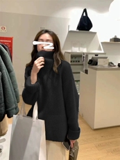 高领毛衣女洋气羊毛衫秋冬季宽松纯色简约堆堆领打底衫，女装羊毛衫，恩泰羊绒