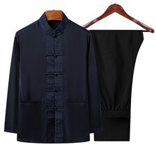 唐装男长袖套装秋季款棉麻春秋季薄款中年爸爸装YD9828-P135，男装民族服装，星座1105-3