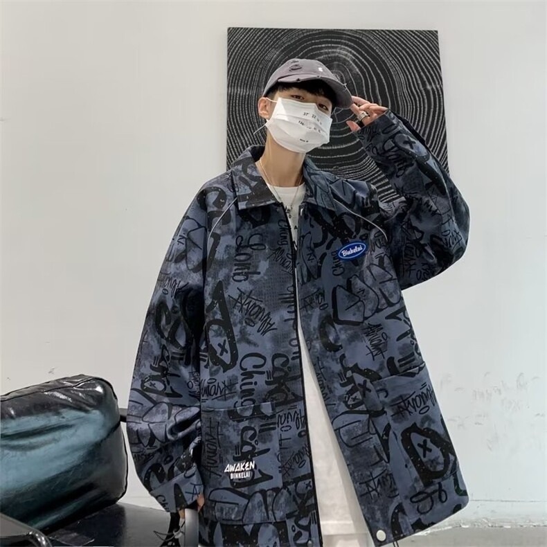 夹克男港风潮流字母印花高街2024春秋新款ins宽松外套W4582-P68,男装夹克,星座412